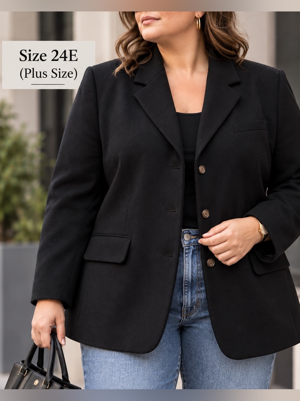 L.L.Bean Black Wool Cashmere Blazer 24E Plus Size